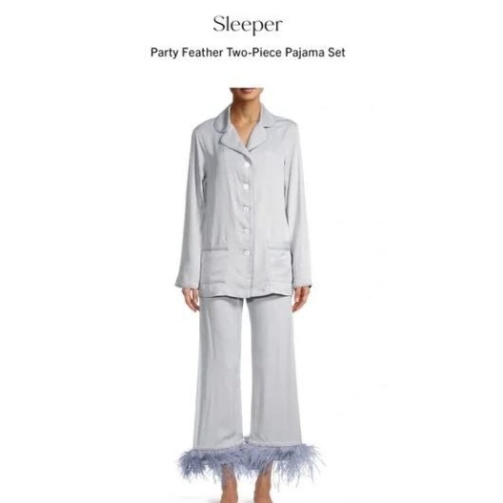 Sleeper Party Pajama Set with Ostrich Feathers in Ash Grey Size Large